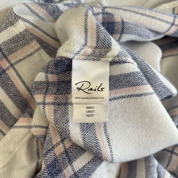 Rails Hunter Plaid Shirt Small Boyfriend Button Up White Blush Patriot Rayon Top - Picture 9 of 11